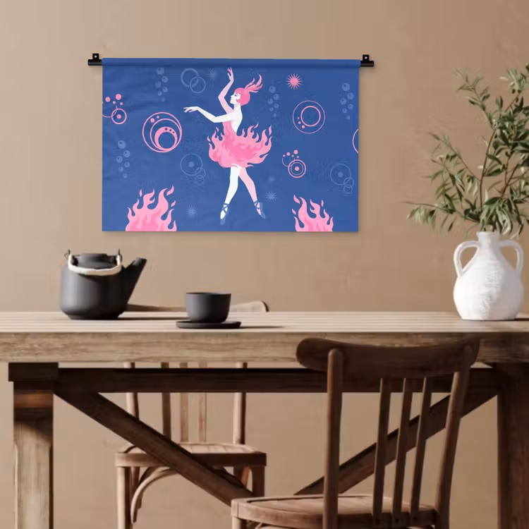Danseres - Vlammenrok - Abstract - Roze - Blauw Wandkleed katoen klein -sfeer6