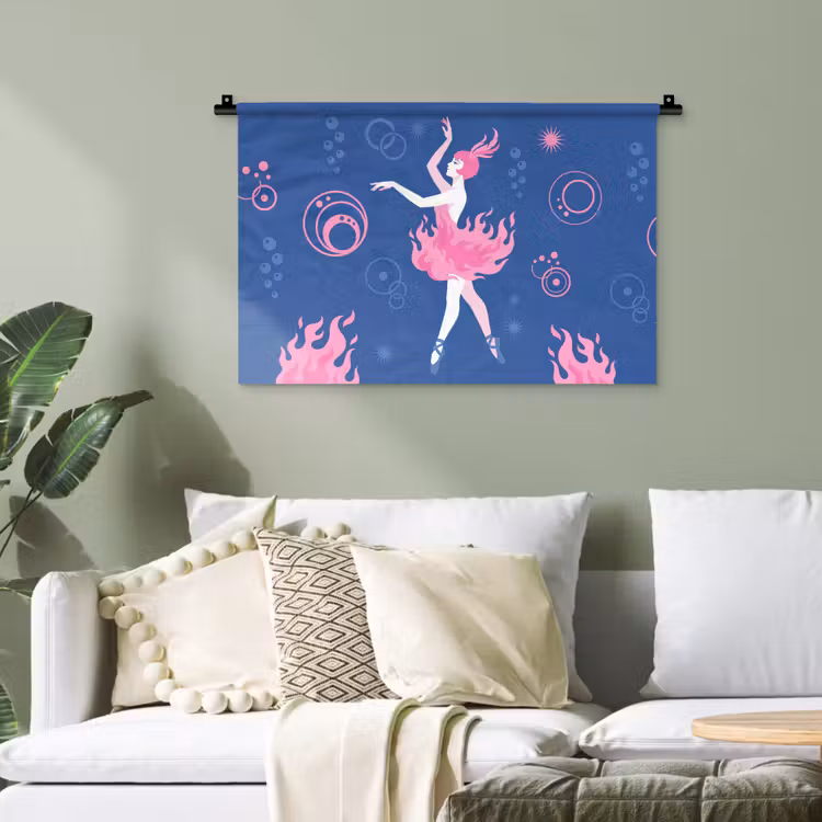 Danseres - Vlammenrok - Abstract - Roze - Blauw Wandkleed katoen klein -sfeer7