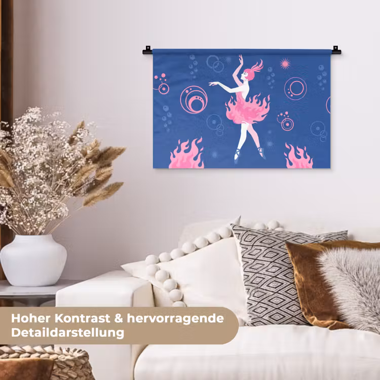 Danseres - Vlammenrok - Abstract - Roze - Blauw Wandkleed katoen klein -tsfeer1_DE