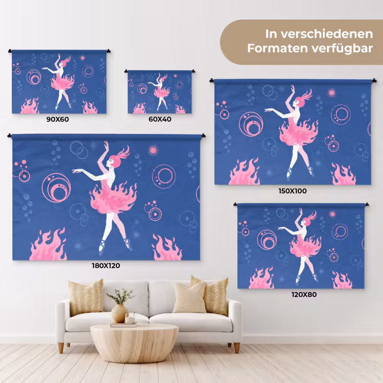 Danseres - Vlammenrok - Abstract - Roze - Blauw Wandkleed katoen klein -tsfeer8_DE