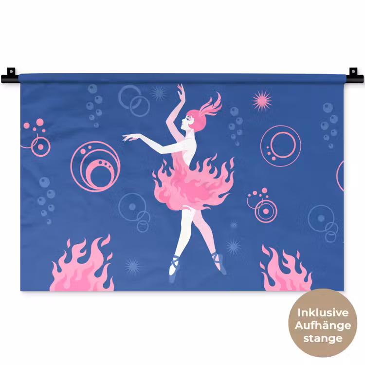 Danseres - Vlammenrok - Abstract - Roze - Blauw Wandkleed katoen klein -t3d_DE