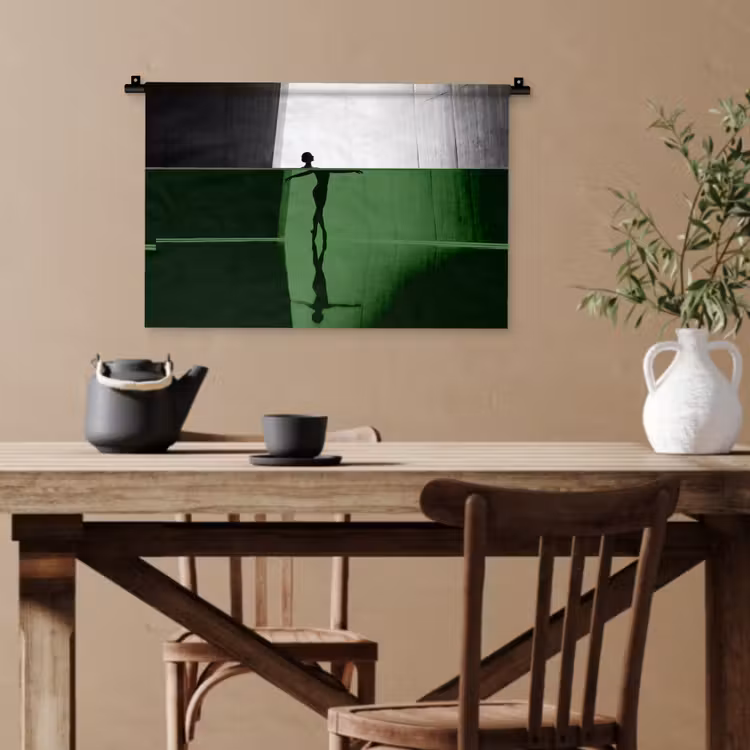 Danser - Silhouette - Kunst - Modern - Zwart-wit Wandkleed katoen klein -sfeer6