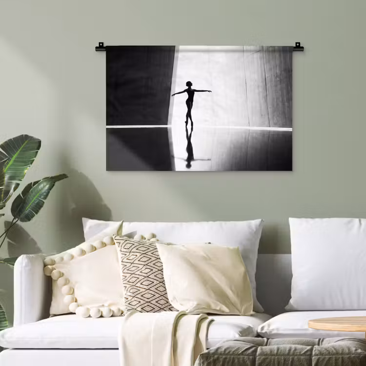 Danser - Silhouette - Kunst - Modern - Zwart-wit Wandkleed katoen klein -sfeer7