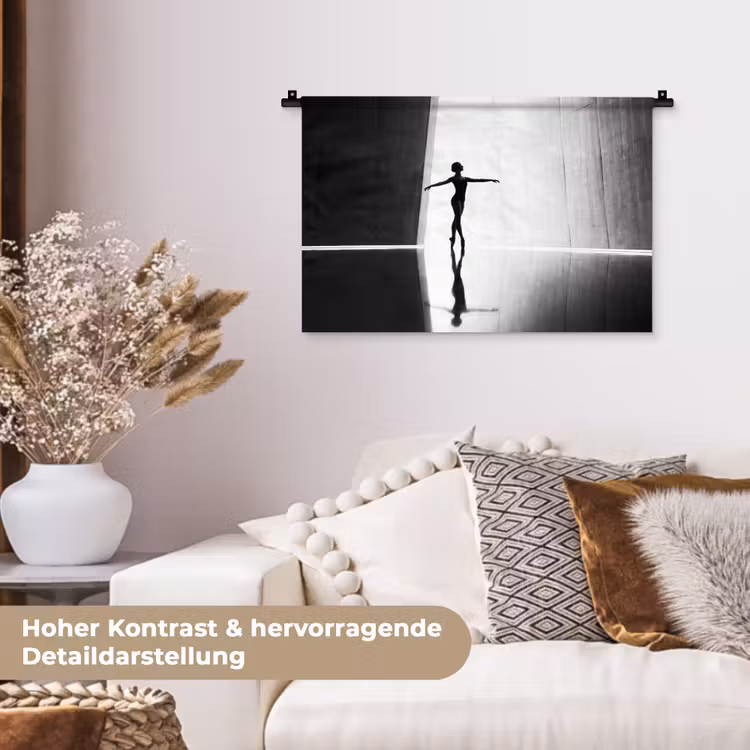 Danser - Silhouette - Kunst - Modern - Zwart-wit Wandkleed katoen klein -tsfeer1_DE