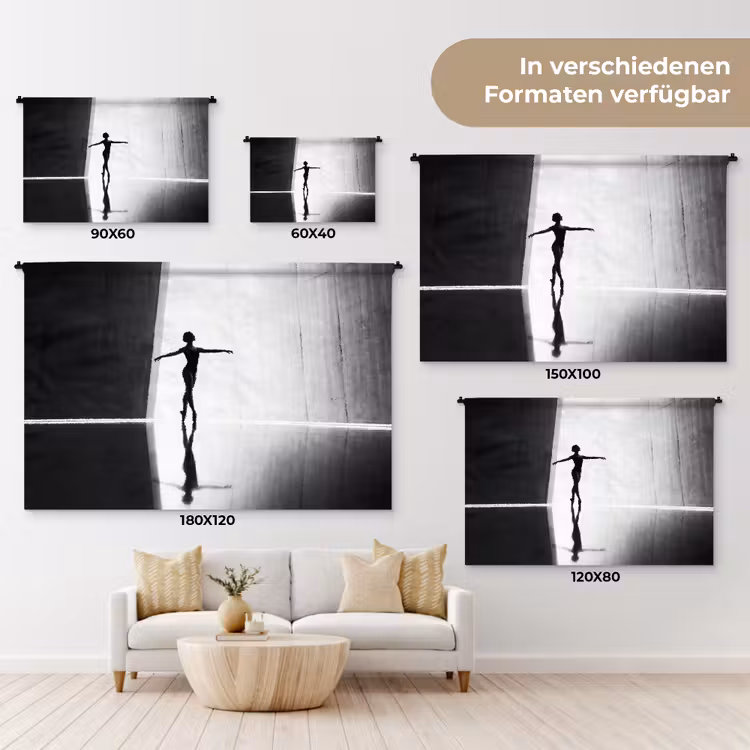 Danser - Silhouette - Kunst - Modern - Zwart-wit Wandkleed katoen klein -tsfeer8_DE