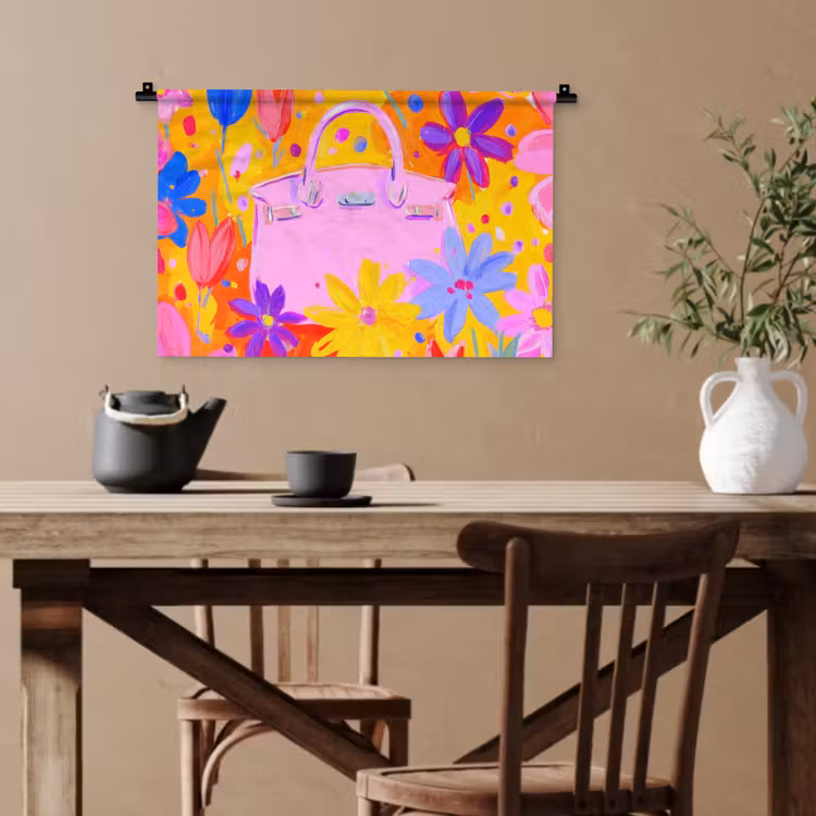 Tas - Roze - Bloemen Wandkleed katoen klein -sfeer6