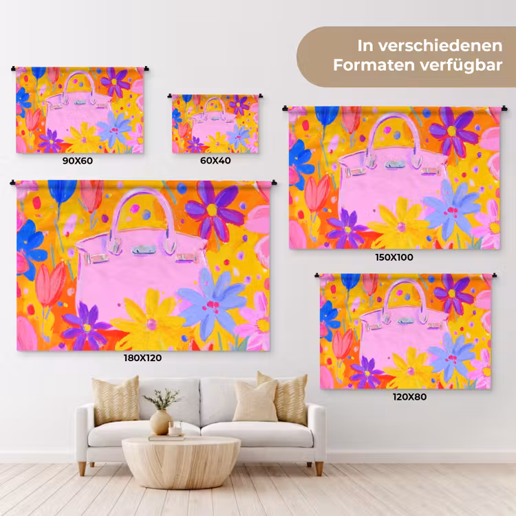 Tas - Roze - Bloemen Wandkleed katoen klein -tsfeer8_DE