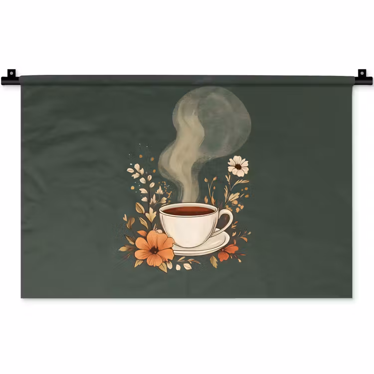 Kop - Bloemen - Groen - Koffie Wandkleed katoen klein -zz3d