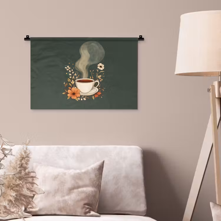 Kop - Bloemen - Groen - Koffie Wandkleed katoen klein -sfeer4