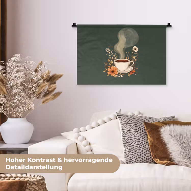 Kop - Bloemen - Groen - Koffie Wandkleed katoen klein -tsfeer1_DE