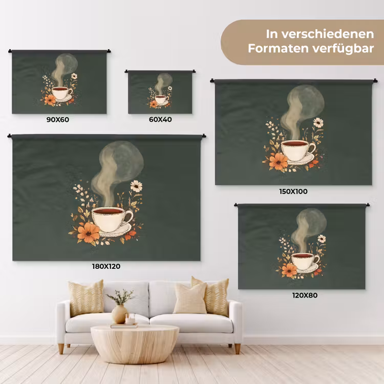 Kop - Bloemen - Groen - Koffie Wandkleed katoen klein -tsfeer8_DE