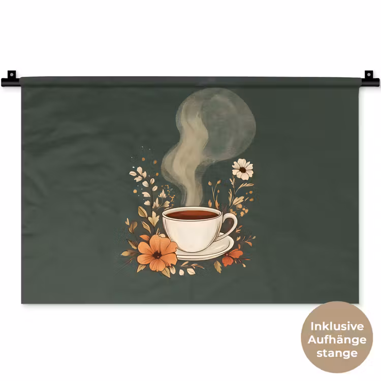 Kop - Bloemen - Groen - Koffie Wandkleed katoen klein -t3d_DE