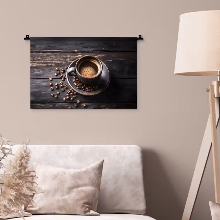 Kop - Koffie - Hout - Bonen Wandkleed katoen klein -sfeer4