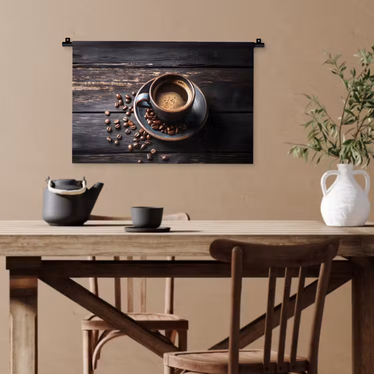 Kop - Koffie - Hout - Bonen Wandkleed katoen klein -sfeer6