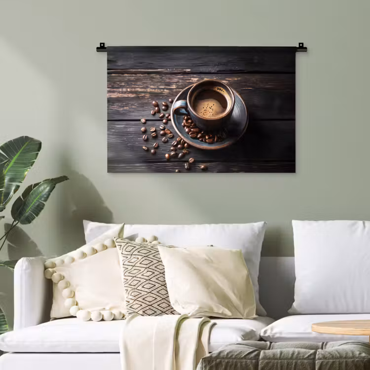 Kop - Koffie - Hout - Bonen Wandkleed katoen klein -sfeer7
