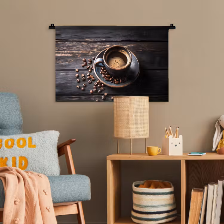 Kop - Koffie - Hout - Bonen Wandkleed katoen klein -wsfeer4_kind