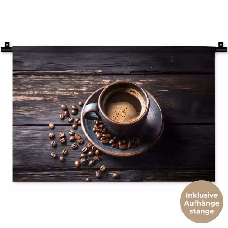 Kop - Koffie - Hout - Bonen Wandkleed katoen klein -t3d_DE