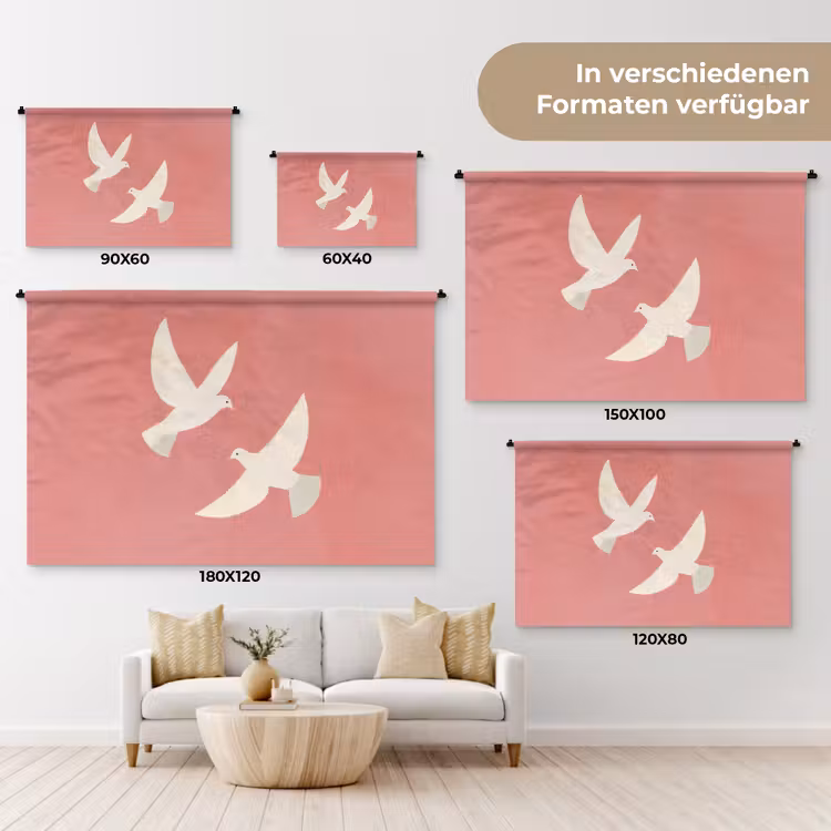 Duiven - Wit - Sierlijk Wandkleed katoen klein -tsfeer8_DE