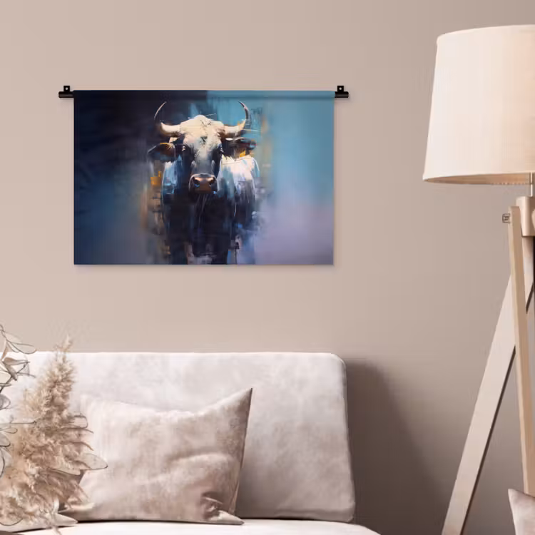 Stier - Zwart - Abstract - Horens Wandkleed katoen klein -sfeer4