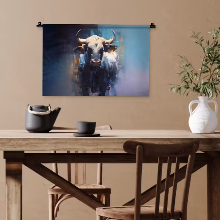 Stier - Zwart - Abstract - Horens Wandkleed katoen klein -sfeer6