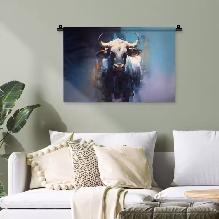 Stier - Zwart - Abstract - Horens Wandkleed katoen klein -sfeer7