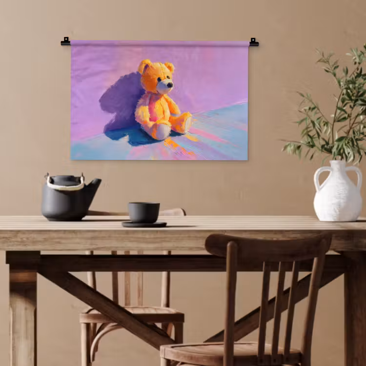 Teddybeer - Schaduw - Penseelstreken - Paars Wandkleed katoen klein -sfeer6