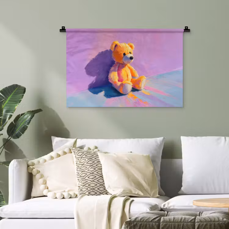 Teddybeer - Schaduw - Penseelstreken - Paars Wandkleed katoen klein -sfeer7