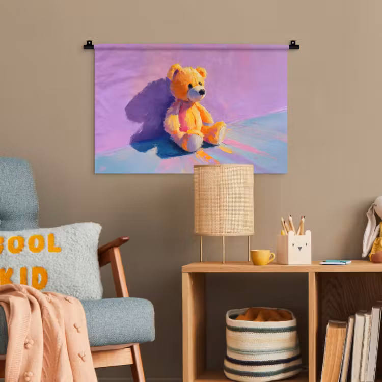 Teddybeer - Schaduw - Penseelstreken - Paars Wandkleed katoen klein -wsfeer4_kind
