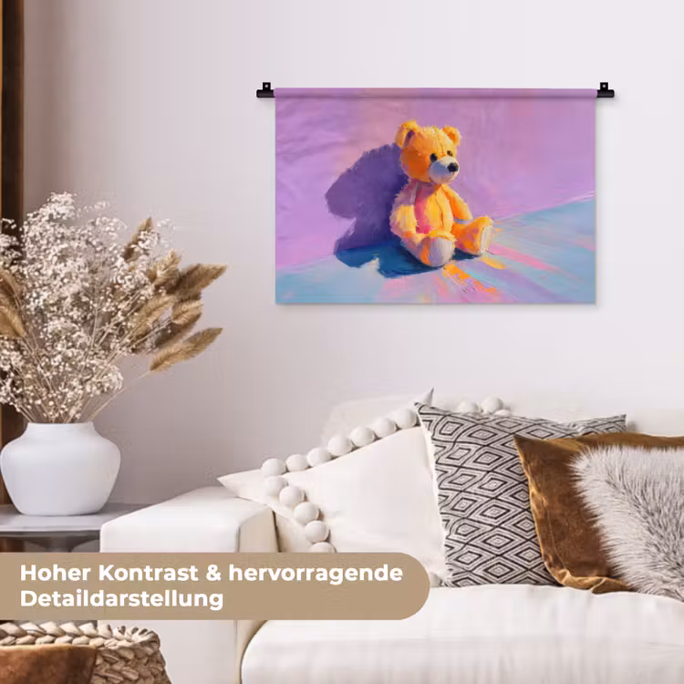 Teddybeer - Schaduw - Penseelstreken - Paars Wandkleed katoen klein -tsfeer1_DE