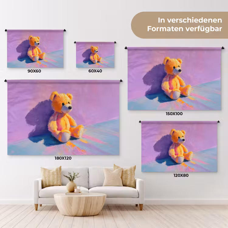 Teddybeer - Schaduw - Penseelstreken - Paars Wandkleed katoen klein -tsfeer8_DE