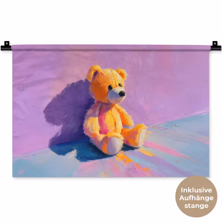 Teddybeer - Schaduw - Penseelstreken - Paars Wandkleed katoen klein -t3d_DE