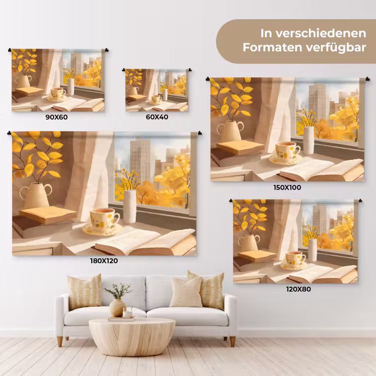Thee - Boek - Thee - Herfst Wandkleed katoen klein -tsfeer8_DE