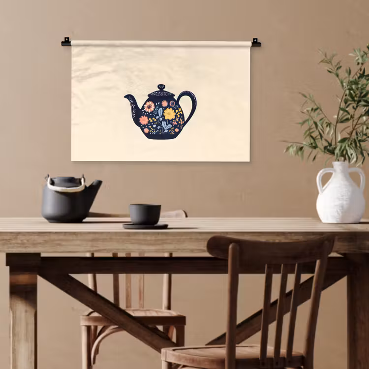 Theepot - Kleurrijk - Bloemen Wandkleed katoen klein -sfeer6