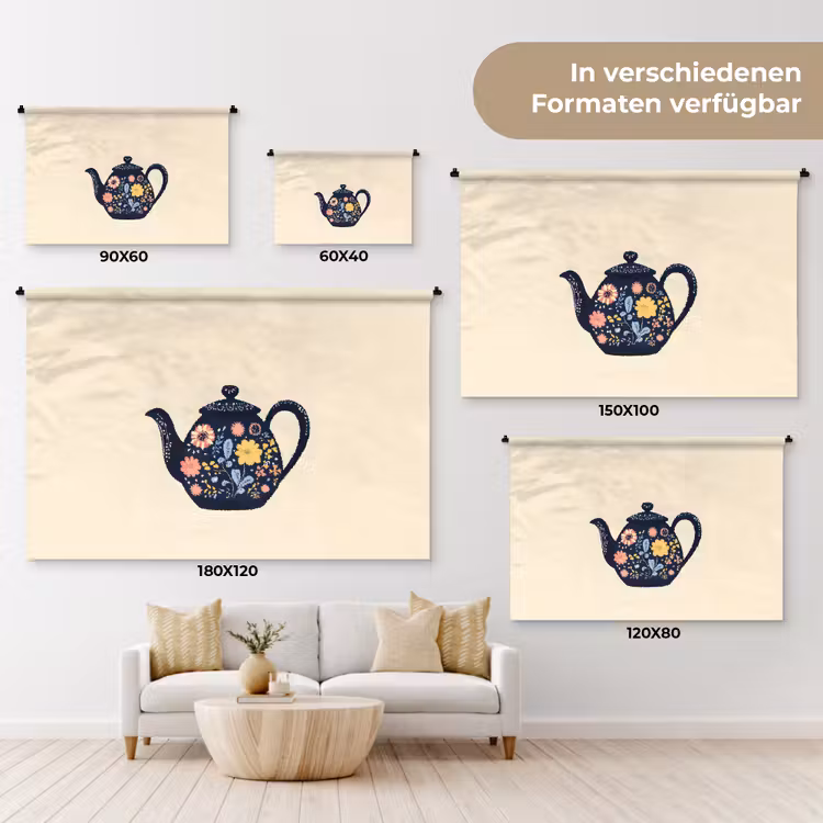 Theepot - Kleurrijk - Bloemen Wandkleed katoen klein -tsfeer8_DE