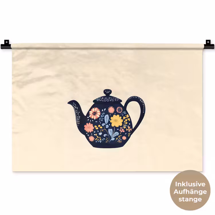 Theepot - Kleurrijk - Bloemen Wandkleed katoen klein -t3d_DE