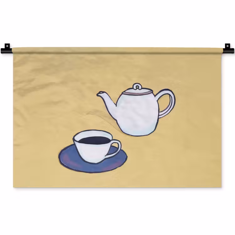 Theepot - Kopje - Beige - Illustratie Wandkleed katoen klein -zz3d