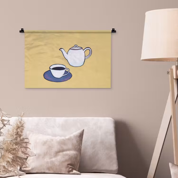 Theepot - Kopje - Beige - Illustratie Wandkleed katoen klein -sfeer4