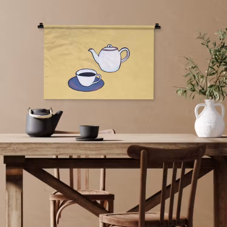 Theepot - Kopje - Beige - Illustratie Wandkleed katoen klein -sfeer6