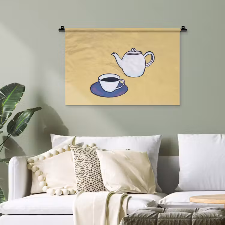 Theepot - Kopje - Beige - Illustratie Wandkleed katoen klein -sfeer7