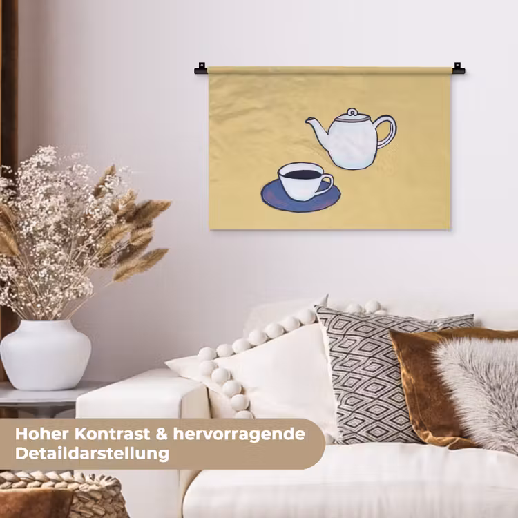 Theepot - Kopje - Beige - Illustratie Wandkleed katoen klein -tsfeer1_DE