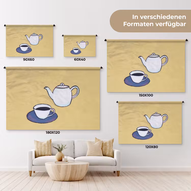 Theepot - Kopje - Beige - Illustratie Wandkleed katoen klein -tsfeer8_DE