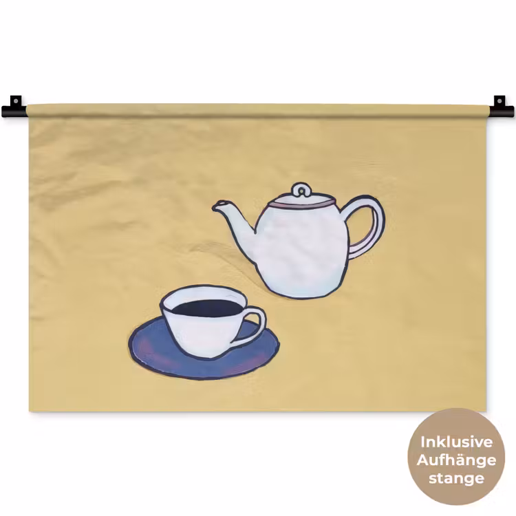 Theepot - Kopje - Beige - Illustratie Wandkleed katoen klein -t3d_DE