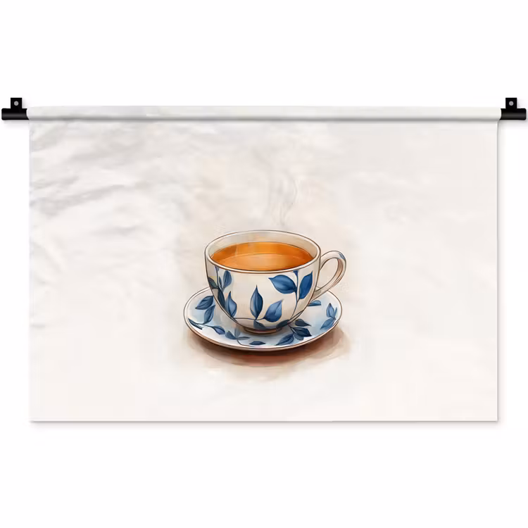 Theekop - Bladeren - Blauw Wandkleed katoen klein -zz3d