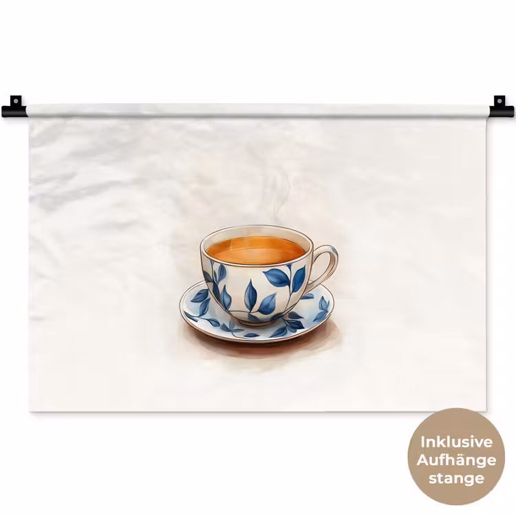 Theekop - Bladeren - Blauw Wandkleed katoen klein -t3d_DE