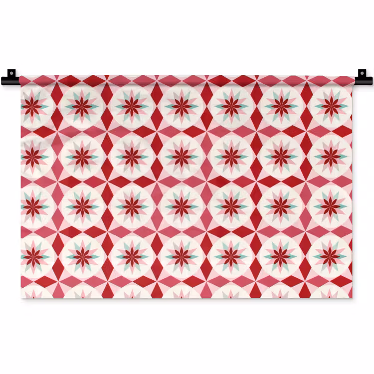 Tegelpatroon - Sterren - Retro - Roze - Mintgroen Wandkleed katoen klein 269 -zz3d