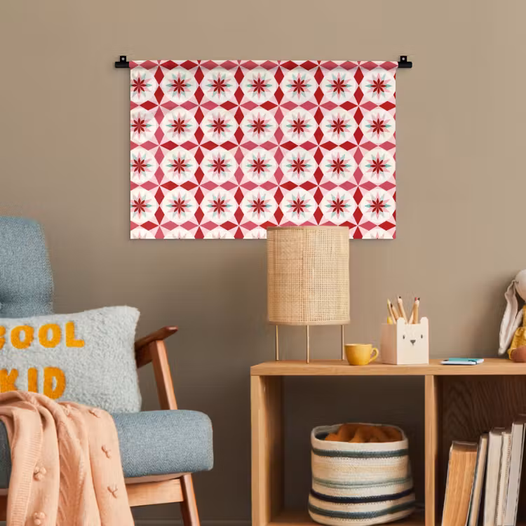 Tegelpatroon - Sterren - Retro - Roze - Mintgroen Wandkleed katoen klein 269 -wsfeer4_kind