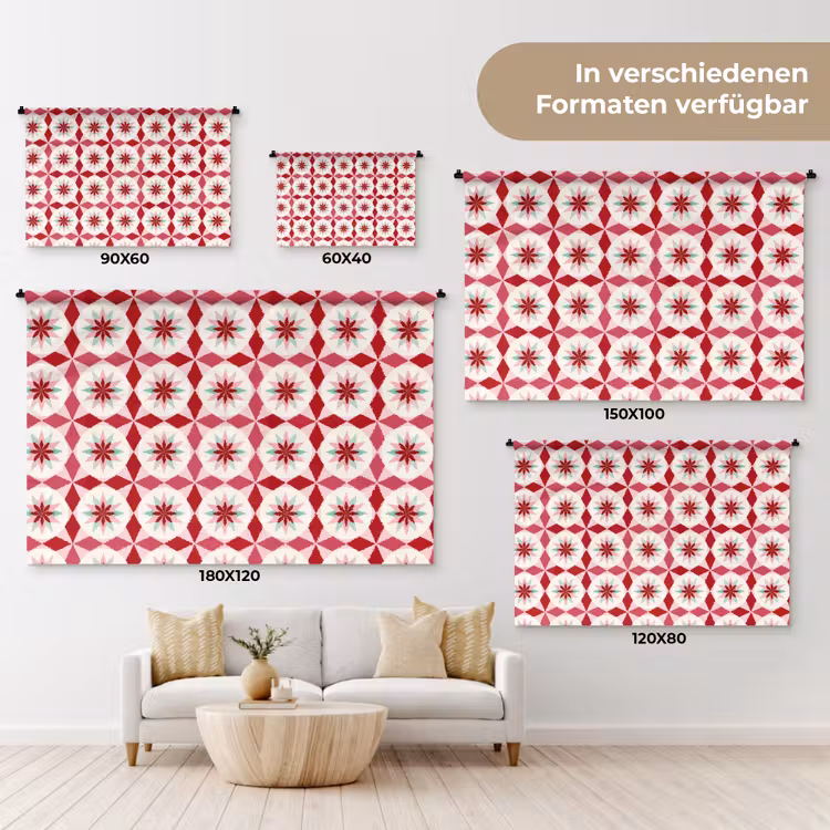 Tegelpatroon - Sterren - Retro - Roze - Mintgroen Wandkleed katoen klein 269 -tsfeer8_DE