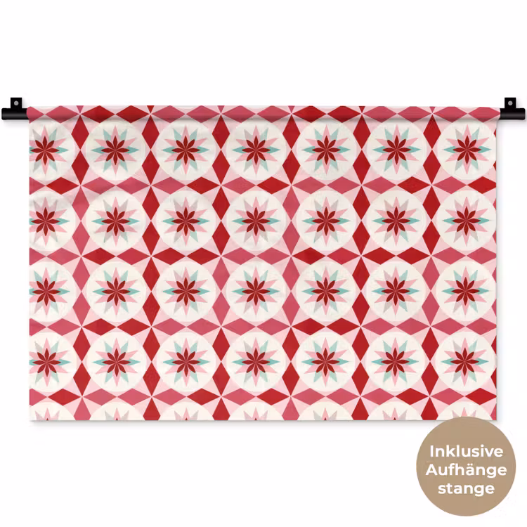 Tegelpatroon - Sterren - Retro - Roze - Mintgroen Wandkleed katoen klein 269 -t3d_DE