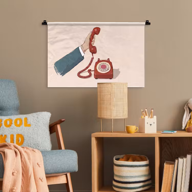 Telefoon - Hand - Vintage - Communicatie - Rood Wandkleed katoen klein -wsfeer4_kind