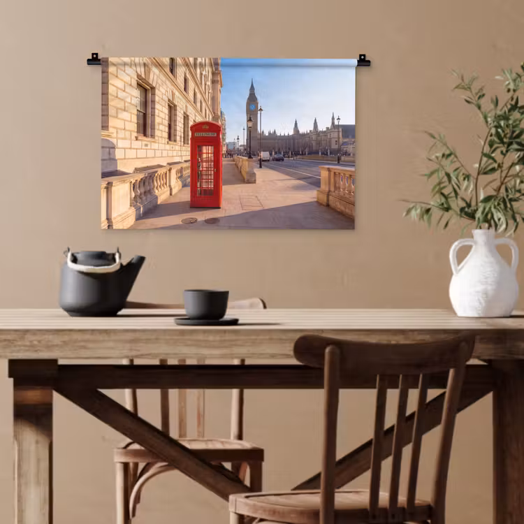 Telefooncel - Rood - Londen - Stad - Architectuur Wandkleed katoen klein -sfeer6